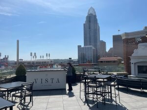 VIEW OF GREAT AMERICAN BALL PARK AND DOWNTOWN CINCINNATI FROM THE VISTA ROOFTOP BAR